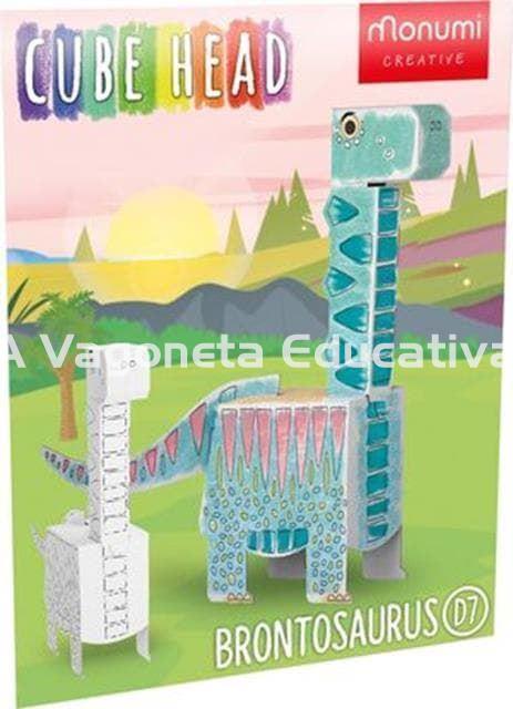 DINO BRONTOSAURIO CABEZA CUBO PARA COLOREAR - Imagen 1