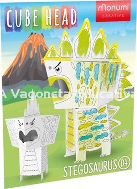 DINO STEGOSAURIO CABEZA CUBO PARA COLOREAR - Imagen 1