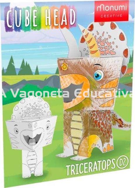 DINO TRICERATOPS CABEZA CUBO PARA COLOREAR - Imagen 1